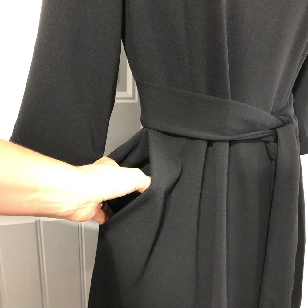 CALVIN KLEIN Black Boat Neck Waist Tie & Pockets Above The Knee Sheath Dress 10_6
